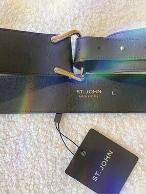 St. John Black Leather Loop Belt- Made Italy- Sz Large- *BNWT*